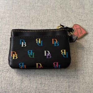 Y2K Dooney & Bourke Black Multi Color Monogram Coin Purse Heart Charm Key Ring